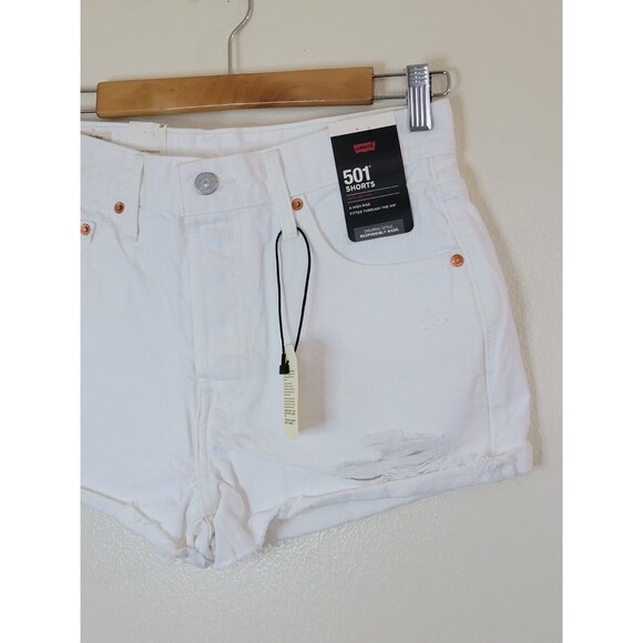 Levi's 501 Premium Quality White Denim Shorts Button Fly Size 28 NWT Levis - Picture 3 of 14